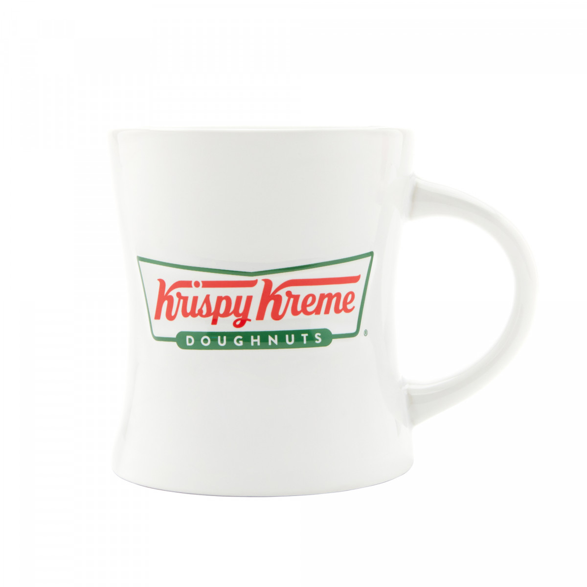 E-commerce product photography of Krispy Kreme white coffee mug